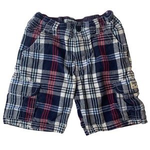 OshKosh B’Gosh Boys Red White Blue Plaid Adjustable Waist Cargo Shorts S…